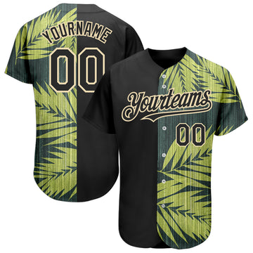 Custom Black City Cream 3D Pattern Design Hawaii Tropical Palm Leaves Authentic Baseball Jersey