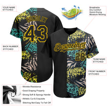 Load image into Gallery viewer, Custom Black Yellow 3D Pattern Design Hawaii Tropical Palm Leaves With Animal Print Authentic Baseball Jersey
