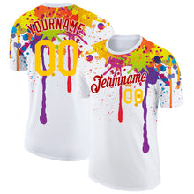 Load image into Gallery viewer, Custom White Yellow-Red 3D Pattern Design Colorful Bright Ink Splashes Performance T-Shirt
