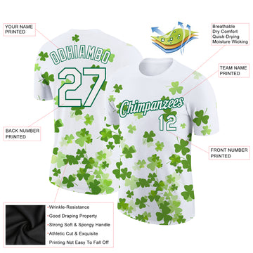 Custom White Kelly Green 3D Pattern Design St. Patrick's Day Performance T-Shirt