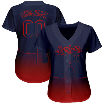 Custom Navy Red 3D Washington City Edition Fade Fashion Authentic Baseball Jersey