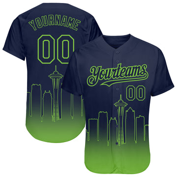 Custom Navy Neon Green 3D Seattle City Edition Fade Fashion Authentic Baseball Jersey