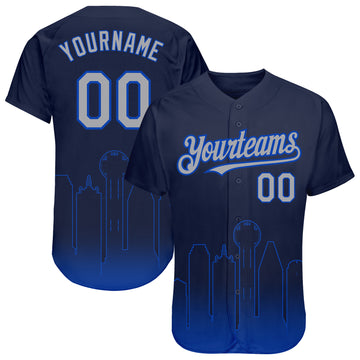 Custom Navy Gray-Thunder Blue 3D Dallas City Edition Fade Fashion Authentic Baseball Jersey