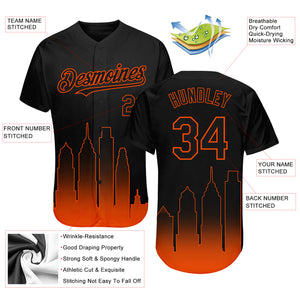 Custom Black Orange 3D Philadelphia City Edition Fade Fashion Authentic Baseball Jersey