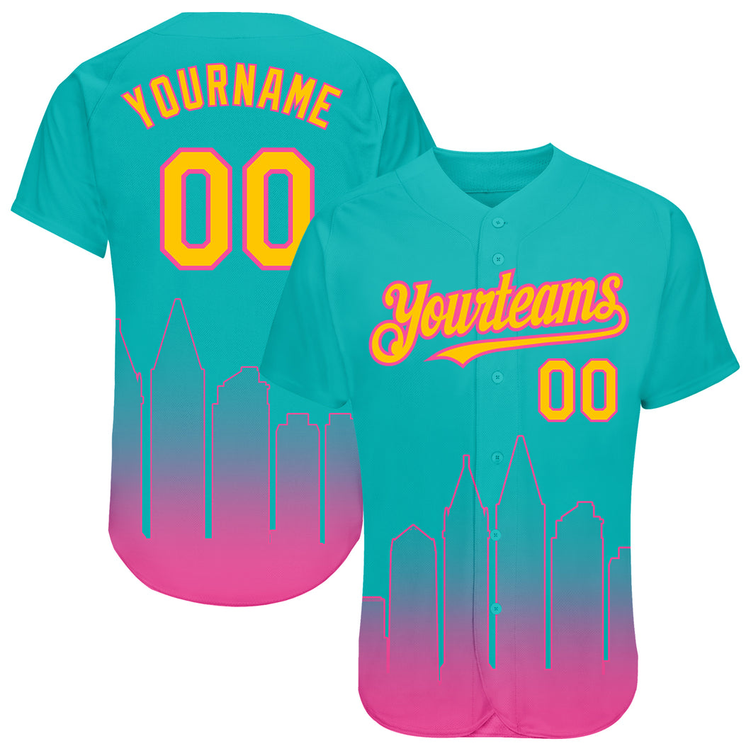 Custom Aqua Yellow-Pink 3D San Diego City Edition Fade Fashion Authentic Baseball Jersey