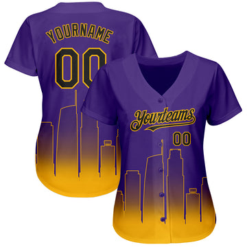 Custom Purple Black-Gold 3D Los Angeles City Edition Fade Fashion Authentic Baseball Jersey