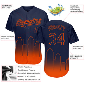 Custom Navy Orange 3D Houston City Edition Fade Fashion Authentic Baseball Jersey