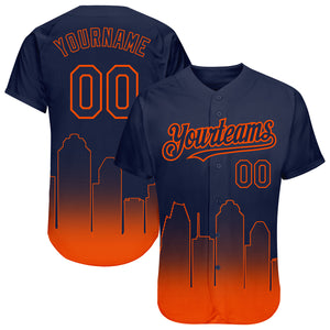 Custom Navy Orange 3D Houston City Edition Fade Fashion Authentic Baseball Jersey