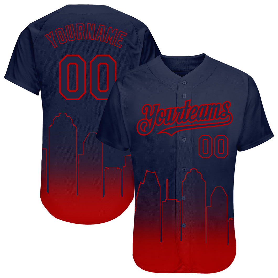 Custom Navy Red 3D Houston City Edition Fade Fashion Authentic Baseball Jersey