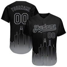 Load image into Gallery viewer, Custom Black Gray 3D Chicago City Edition Fade Fashion Authentic Baseball Jersey
