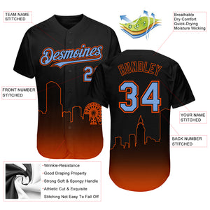 Custom Black Powder Blue-Orange 3D Miami City Edition Fade Fashion Authentic Baseball Jersey