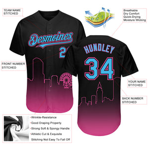 Custom Black Sky Blue-Pink 3D Miami City Edition Fade Fashion Authentic Baseball Jersey