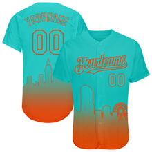 Load image into Gallery viewer, Custom Aqua Orange 3D Miami City Edition Fade Fashion Authentic Baseball Jersey
