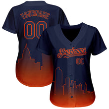 Load image into Gallery viewer, Custom Navy Orange 3D Denver City Edition Fade Fashion Authentic Baseball Jersey
