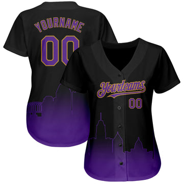 Custom Black Purple-Old Gold 3D Baltimore City Edition Fade Fashion Authentic Baseball Jersey