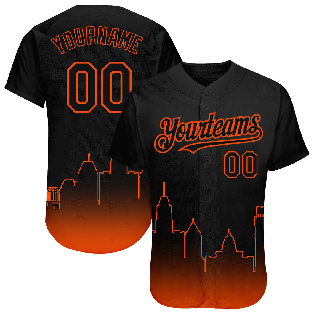 Custom Black Orange 3D Baltimore City Edition Fade Fashion Authentic Baseball Jersey