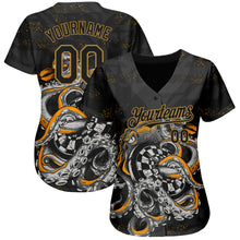 Load image into Gallery viewer, Custom Black Old Gold 3D Pattern Design Octopus Wrapped Around Dart Board Authentic Baseball Jersey
