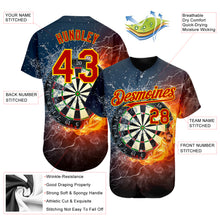 Load image into Gallery viewer, Custom Black Red-Gold 3D Pattern Design Flame Dart Board Authentic Baseball Jersey

