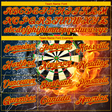 Load image into Gallery viewer, Custom Black Red-Gold 3D Pattern Design Flame Dart Board Authentic Baseball Jersey
