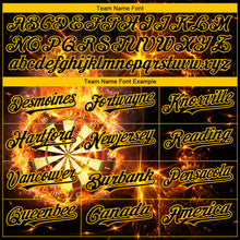 Load image into Gallery viewer, Custom Black Gold 3D Pattern Design Flame Dart Board Authentic Baseball Jersey
