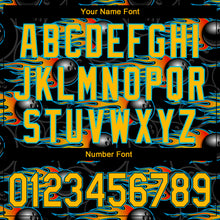 Load image into Gallery viewer, Custom Black Gold-Lakes Blue 3D Pattern Design Bowling Ball With Hotrod Flame Authentic Baseball Jersey Ball
