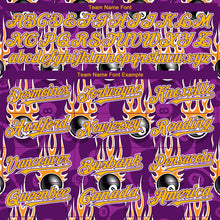 Load image into Gallery viewer, Custom Purple Gold-White 3D Pattern Design Billiards Snooker 8 Ball With Hotrod Flame Authentic Baseball Jersey
