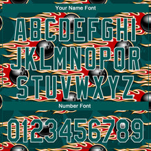 Load image into Gallery viewer, Custom Midnight Green White 3D Pattern Design Bowling Ball With Hotrod Flame Authentic Baseball Jersey
