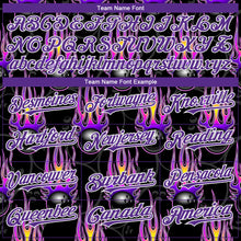 Load image into Gallery viewer, Custom Black Purple-White 3D Pattern Design Bowling Ball With Hotrod Flame Authentic Baseball Jersey
