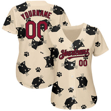 Load image into Gallery viewer, Custom Cream Crimson-Black 3D Pattern Design Cat Authentic Baseball Jersey
