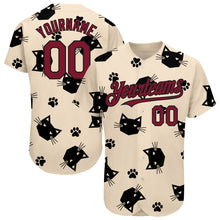 Load image into Gallery viewer, Custom Cream Crimson-Black 3D Pattern Design Cat Authentic Baseball Jersey
