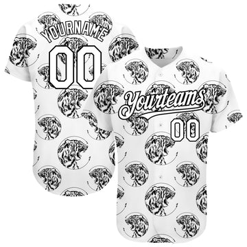 Custom White Black 3D Pattern Design Tiger Authentic Baseball Jersey