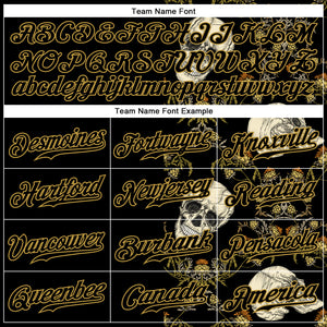 Custom Black Old Gold 3D Plant And Skull Fashion Authentic Baseball Jersey