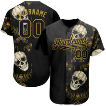 Load image into Gallery viewer, Custom Black Old Gold 3D Plant And Skull Fashion Authentic Baseball Jersey

