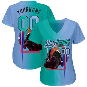 Custom Light Blue Aqua-Black 3D Skull Gradient Fashion Authentic Baseball Jersey