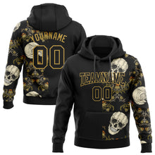 Load image into Gallery viewer, Custom Stitched Black Old Gold 3D Skull Fashion Plant Sports Pullover Sweatshirt Hoodie
