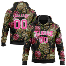 Load image into Gallery viewer, Custom Stitched Black Pink-White 3D Skull Fashion Flower Sports Pullover Sweatshirt Hoodie
