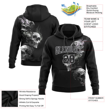 Custom Stitched Black Gray 3D Skull Fashion Sports Pullover Sweatshirt Hoodie
