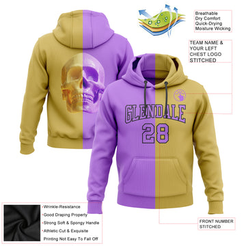 Custom Stitched Old Gold Purple-Black 3D Skull Fashion Sports Pullover Sweatshirt Hoodie