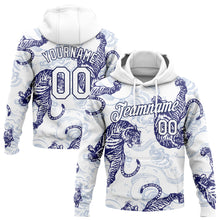 Load image into Gallery viewer, Custom Stitched White Navy 3D Pattern Design Tiger Sports Pullover Sweatshirt Hoodie
