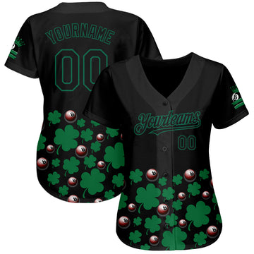Custom Black Green 3D Pattern Design Clovers And Billiards Balls St. Patrick's Day Authentic Baseball Jersey