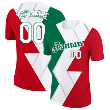 Custom Red White-Kelly Green 3D Mexico Performance T-Shirt