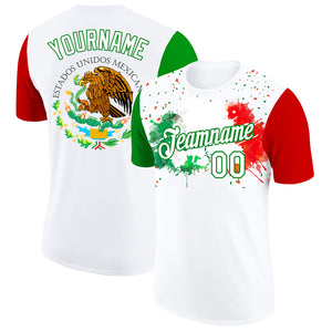 Custom White Grass Green-Red 3D Mexican Flag Splashes Performance T-Shirt