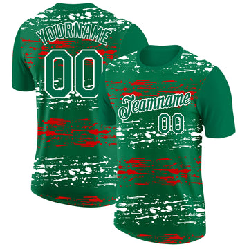 Custom Kelly Green Red-White 3D Mexico Performance T-Shirt