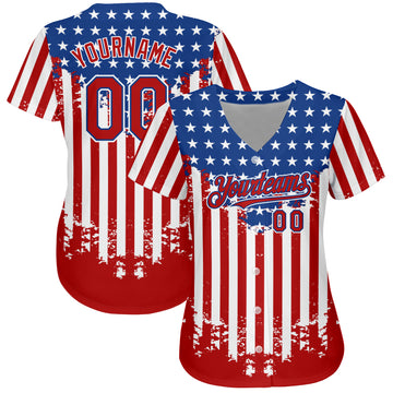 Custom Red Royal-White 3D American Flag Authentic Baseball Jersey