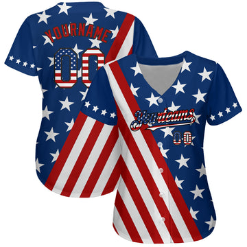 Custom Royal USA Flag Red-Black 3D Authentic Baseball Jersey