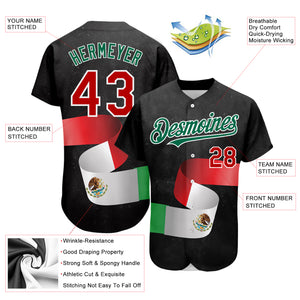 Custom Black Red Kelly Green 3D Mexican Flag Authentic Baseball Jersey