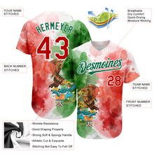 Load image into Gallery viewer, Custom Kelly Green Red-White 3D Mexican Flag Watercolored Splashes Grunge Design Authentic Baseball Jersey
