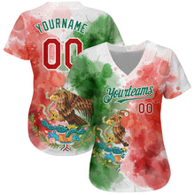 Load image into Gallery viewer, Custom Kelly Green Red-White 3D Mexican Flag Watercolored Splashes Grunge Design Authentic Baseball Jersey
