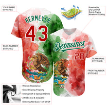 Load image into Gallery viewer, Custom Kelly Green Red-White 3D Mexican Flag Watercolored Splashes Grunge Design Authentic Baseball Jersey
