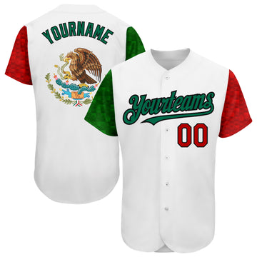 Custom White Red Kelly Green-Black 3D Mexican Flag Authentic Baseball Jersey